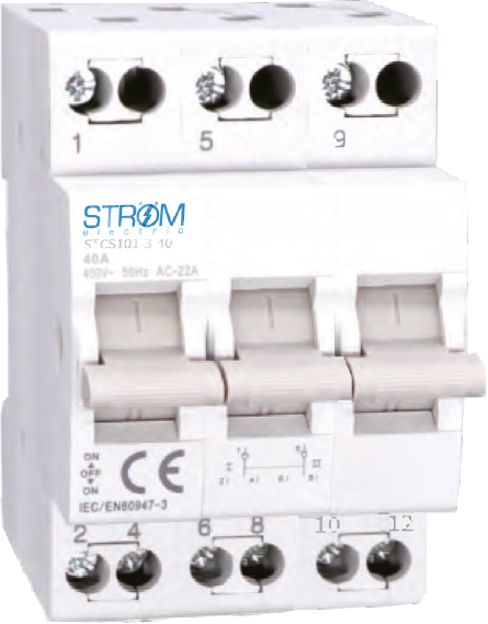 Interruptor Conmutador 40, 63 u 80 Amperios Riel Din STCS101